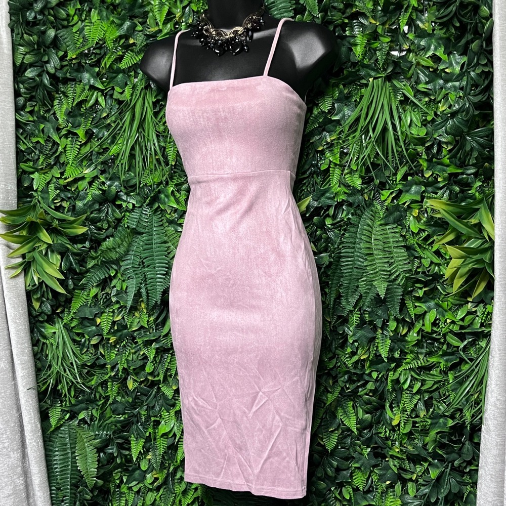 Oh Polly Dress Size 4 Pink Faux Suede Spaghetti Strap Bodycon Midi NWT 3687
